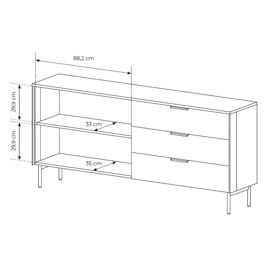 Madia Hara, Credenza 3 Cassetti, 181x39x83h cm Marrone Noce