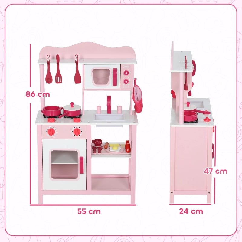 Cucina giocattolo per bambini, accessori in legno, elettrodomestici, compatta, con suoni, rosa