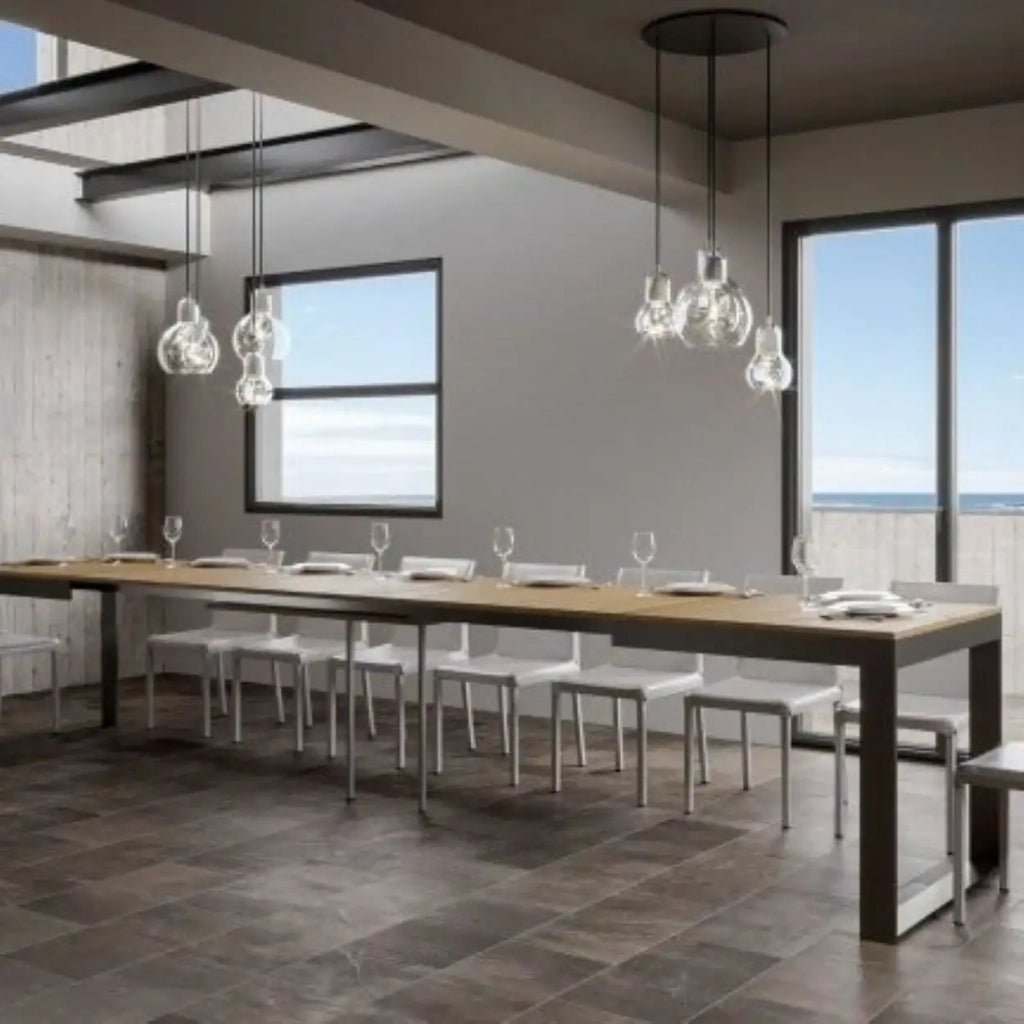Tavolo allungabile 160/420x90 cm Tecno Evolution colore quercia natura telaio e gambe antracite
