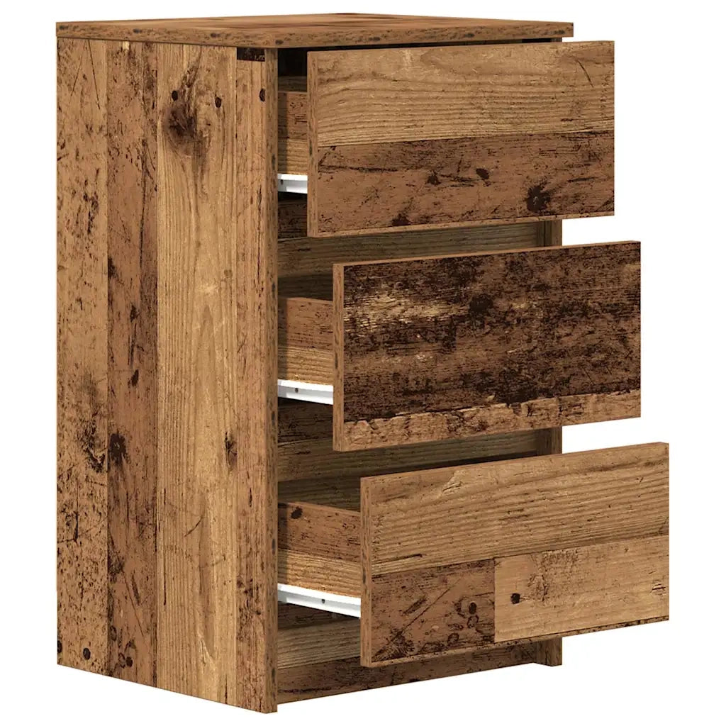 Comodini con 3 Cassetti 2 pz Legno Antico 39x35x65 cm