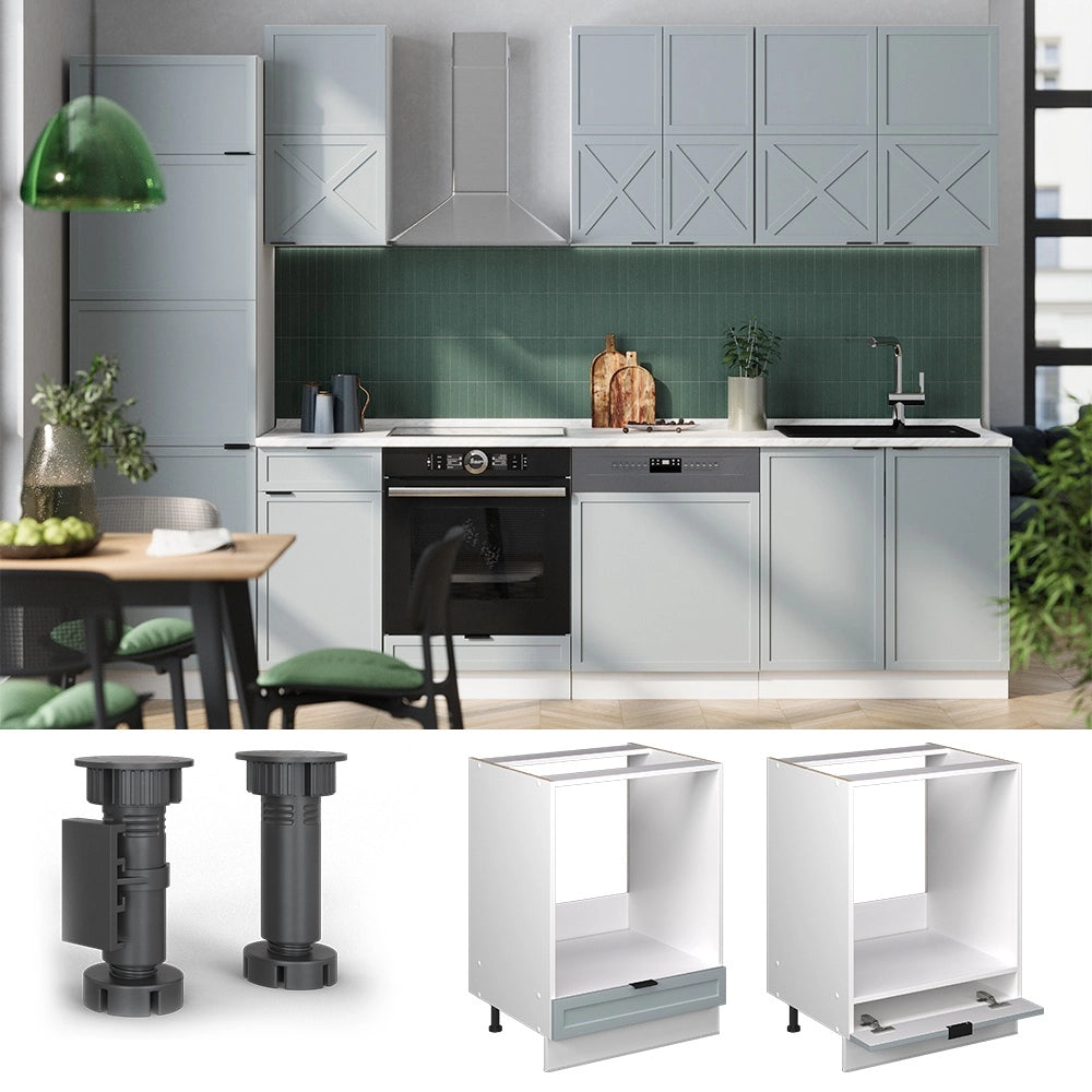 Mobile per forno da incasso Fame-Line Blu-grigio chiaro/Bianco 60 cm, PL Marmo Vicco