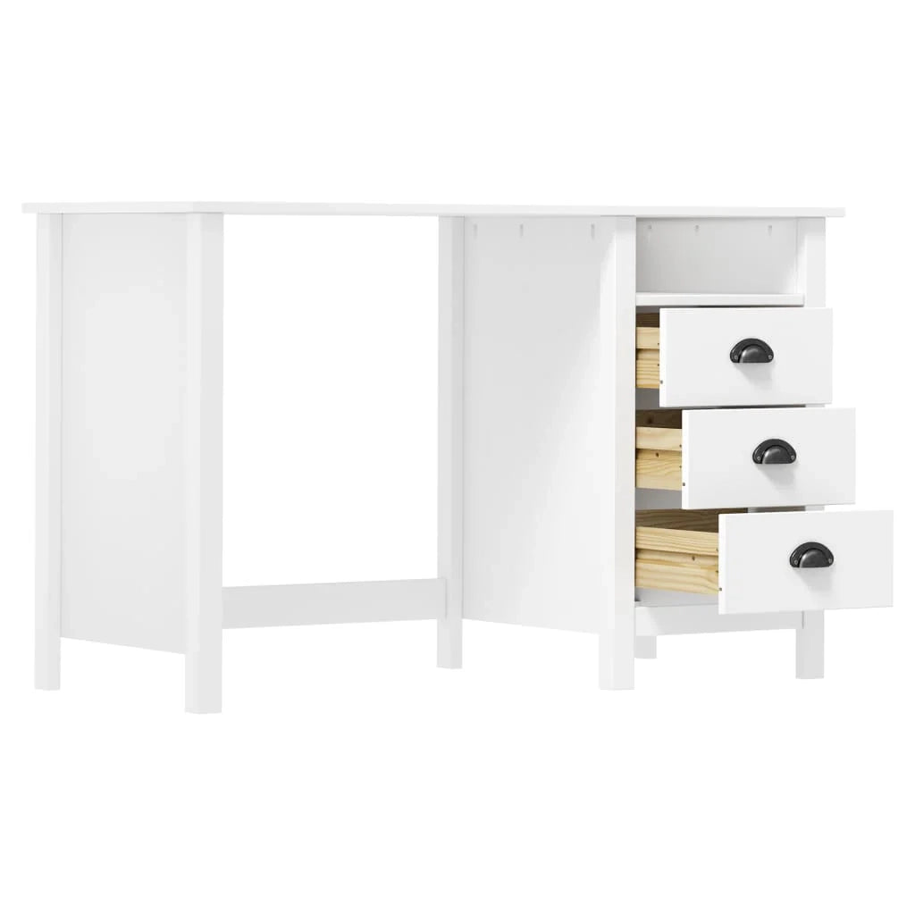 Scrivania da ufficio postazione di lavoro scrivania per computer mobile da studio con 3 cassetti 120 x 50 x 74 cm legno di pino massiccio bianco 02_0023857