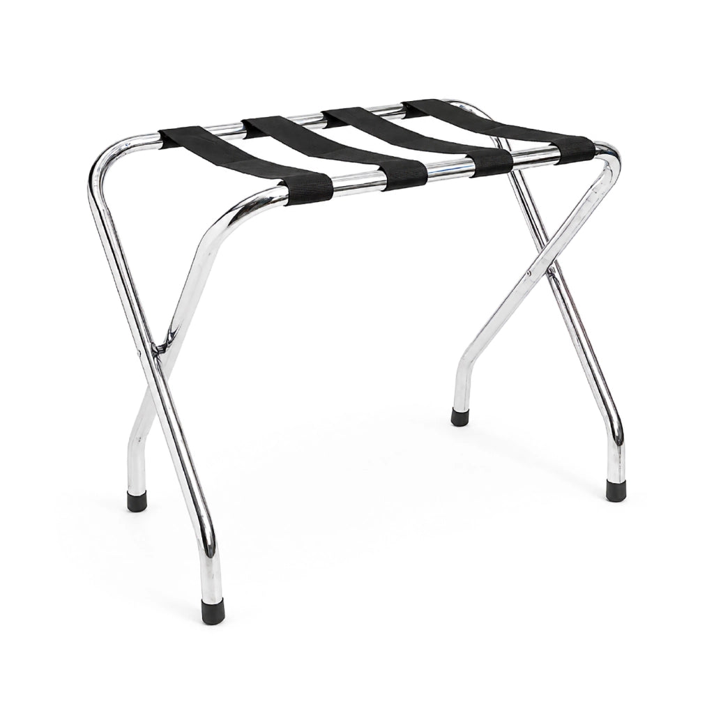 Portavaligie Pieghevole in Acciaio Cromato, Reggivaligia con 4 Cinghie Resistenti, Portata 50 kg, Salvaspazio per Camera da Letto, Hotel e B&B, 68 x 41 x 53,5 cm
