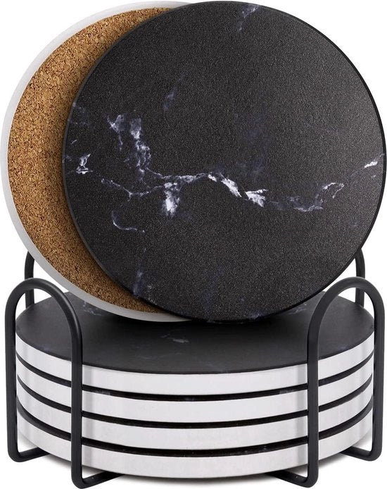 Sottopiedini eleganti in marmo - protezione per arredi - 6 pezzi - nero - marmo con gomma di legno.