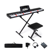 Tastiera pianoforte elettrico 88 tasti digitale supporto sgabello regolabili, Tastiera sensibile tasti pulsanti illuminati funzione midi pedale sustain cuffie Nero