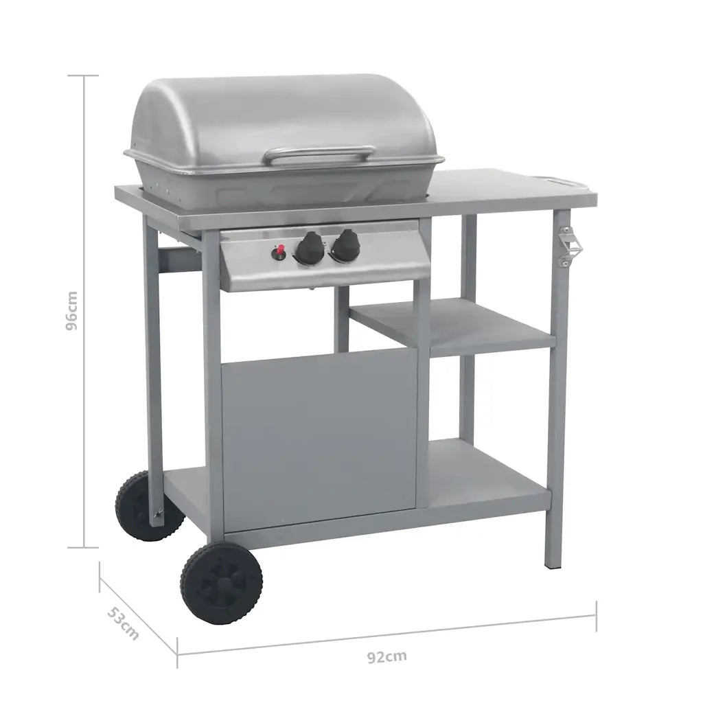 Barbecue e Griglia a Gas con 3 Ripiani e Tavolinetto Argento CFW6219895