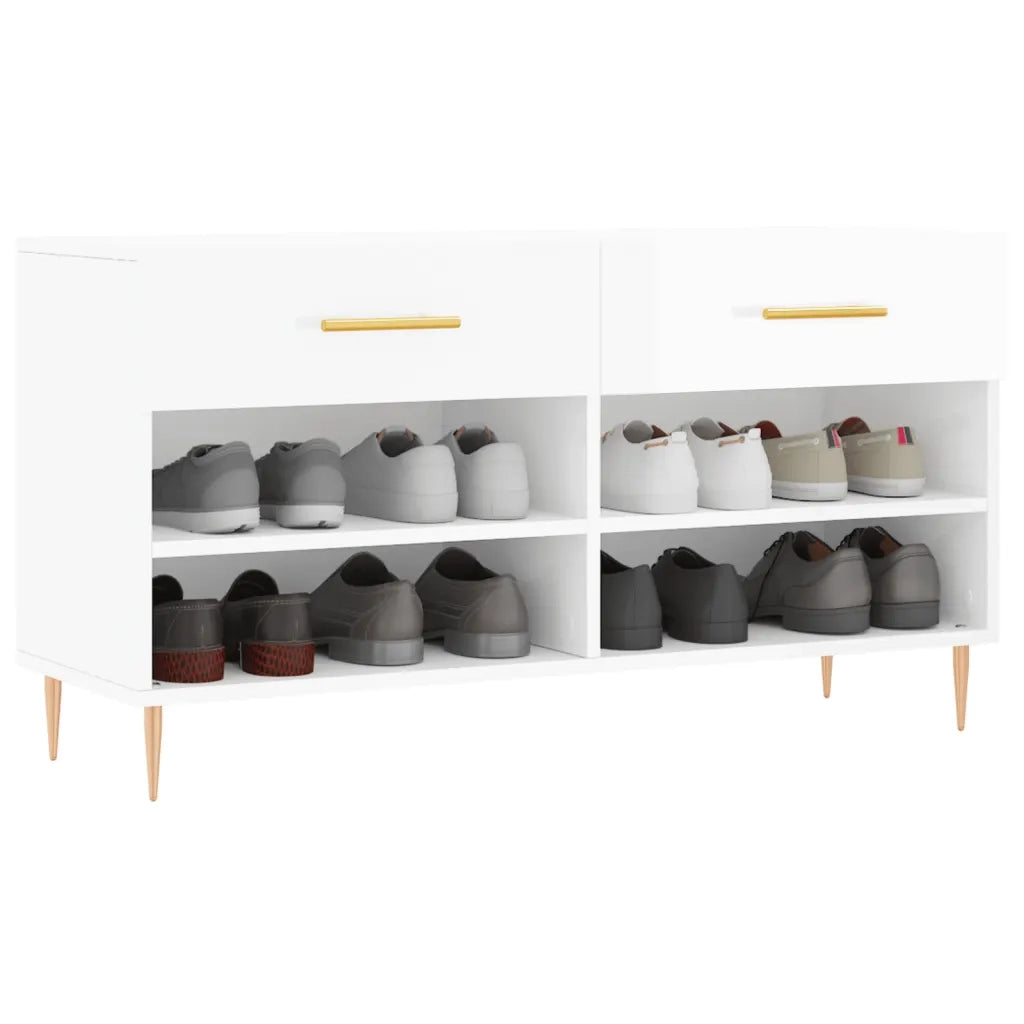 Panca Porta Scarpe-Sgabello-Panca Scarpiera Bianco Lucido 102x35x55 cm Legno Multistrato 973818