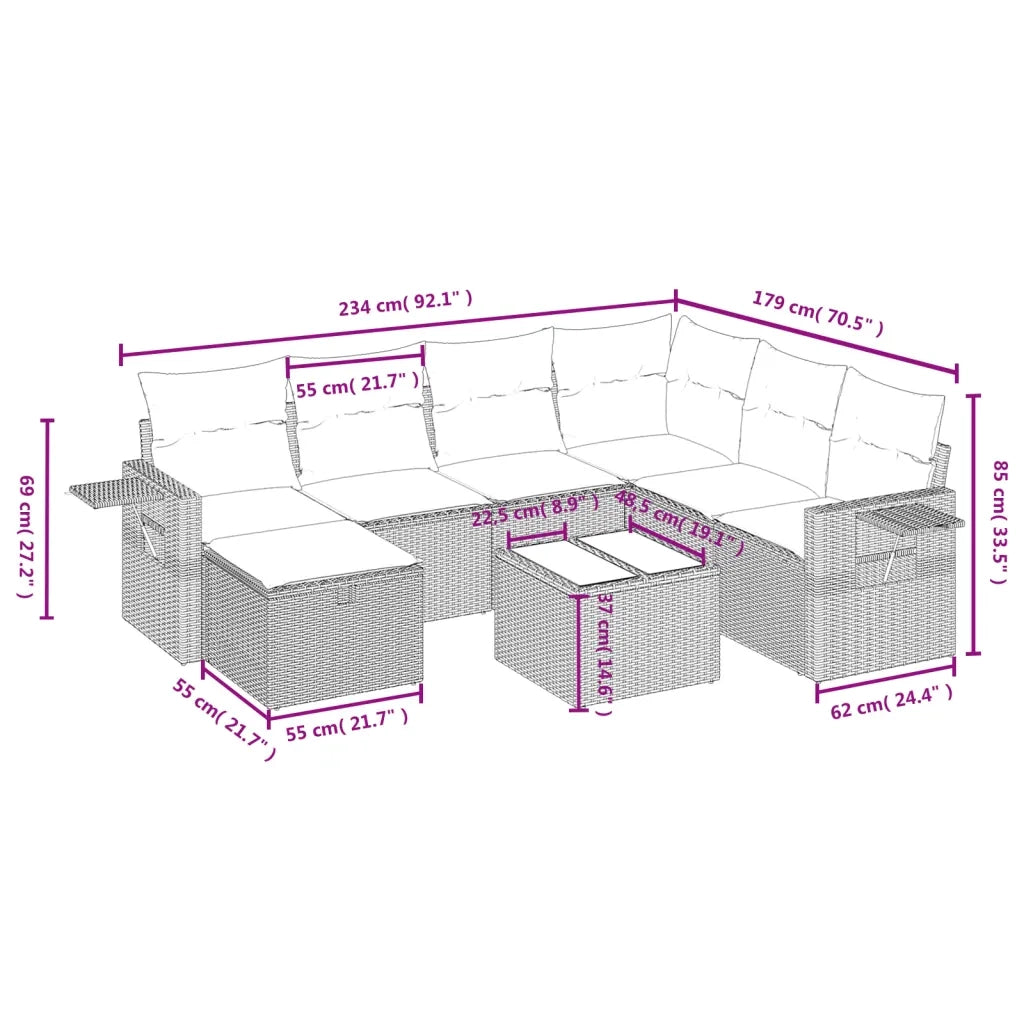Set Divano da Giardino 8pz con Cuscini Grigio Chiaro Polyrattan 3263848