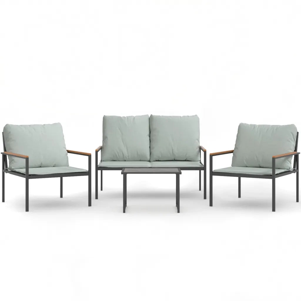 Set Salotto da Giardino 4 pz con Cuscini in Acciaio Antracite