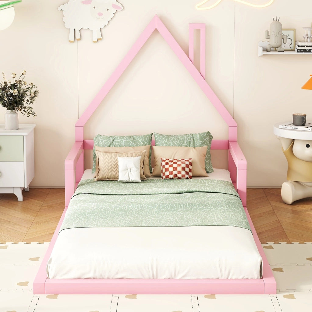 Letto per bambini a casetta 90x200 cm in pino massello e MDF; rosa