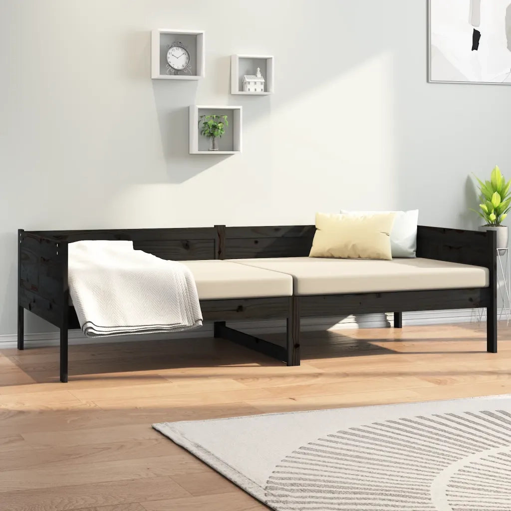 Letto singolo | Letto per adulti | Dormeuse Nera in Legno Massello di Pino 90x190 cm