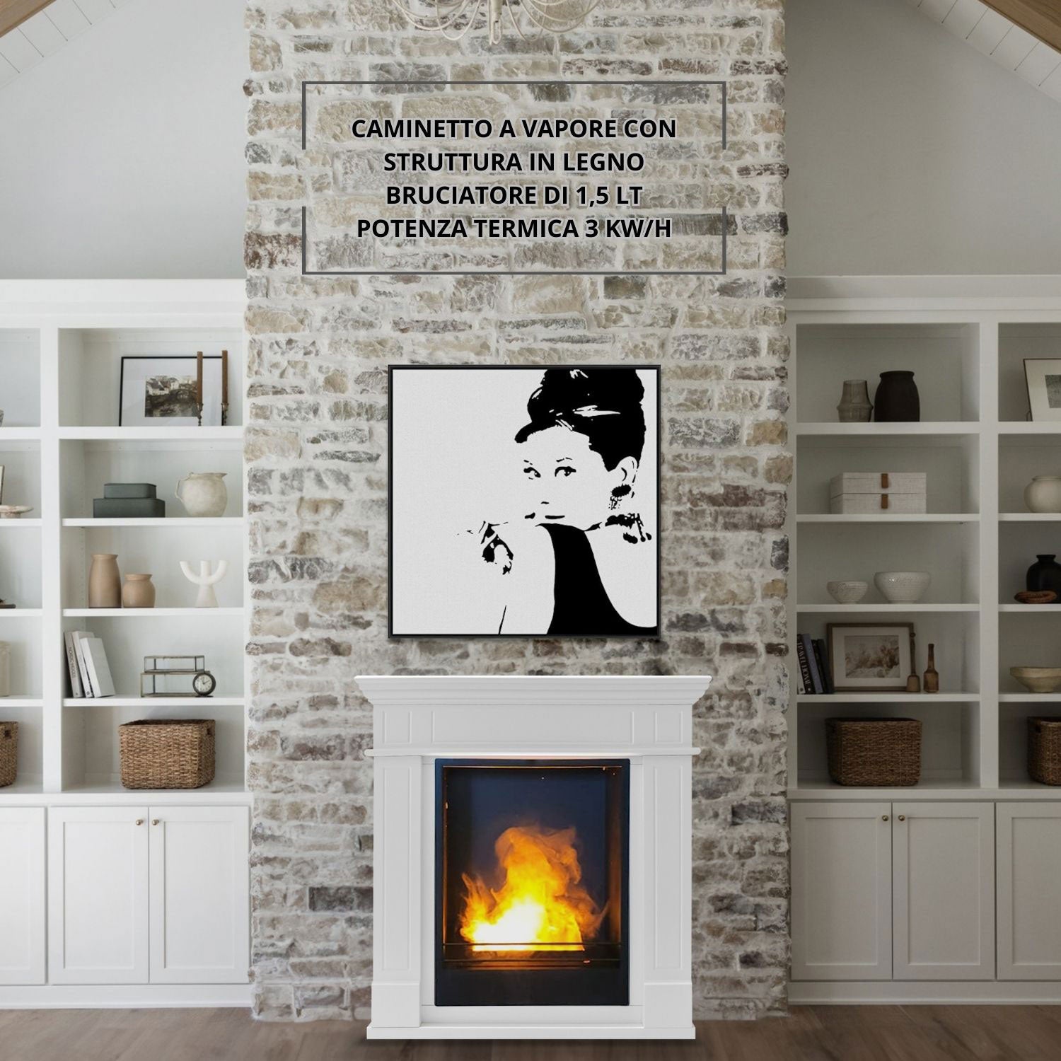 Camino a Vapore da Pavimento Leonardo 81x30x86 cm in MDF Bianco Laccato