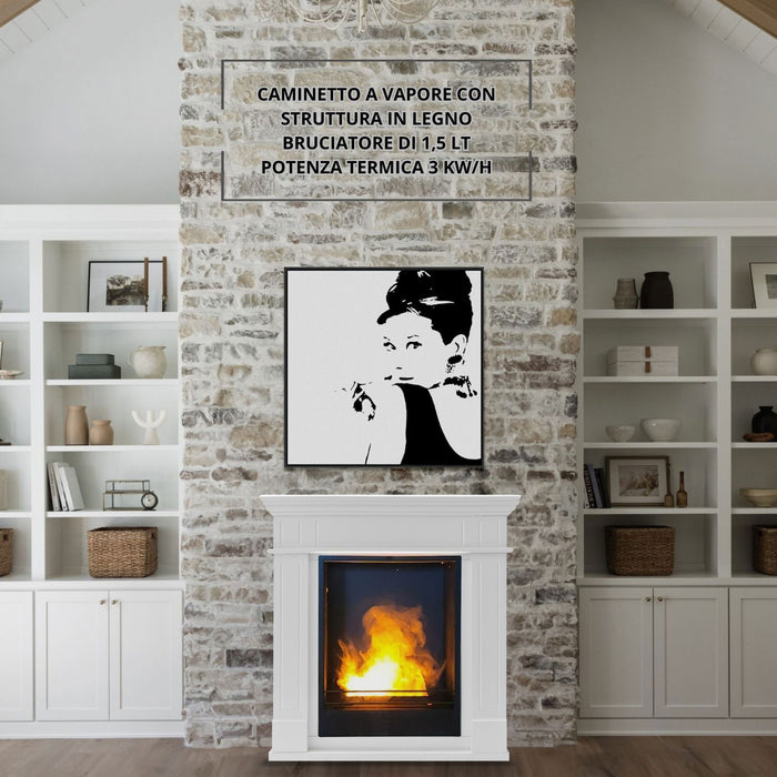 Camino a Vapore da Pavimento Leonardo 81x30x86 cm in MDF Bianco Laccato