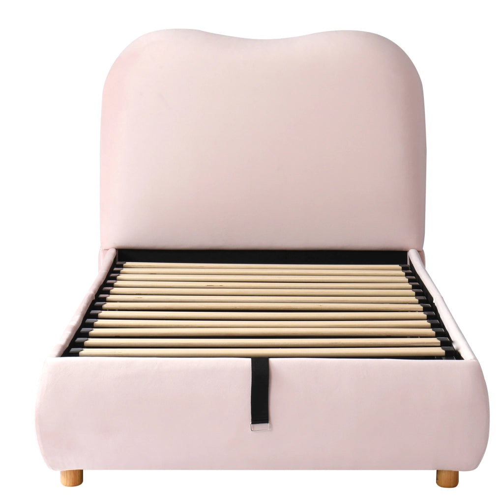 Letto imbottito con contenitore in velluto rosa