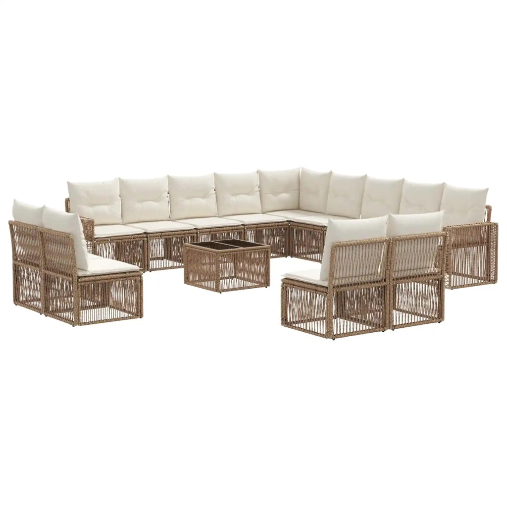 Set Divano da Giardino 14 pcs Beige e Bianco Crema polyrattan