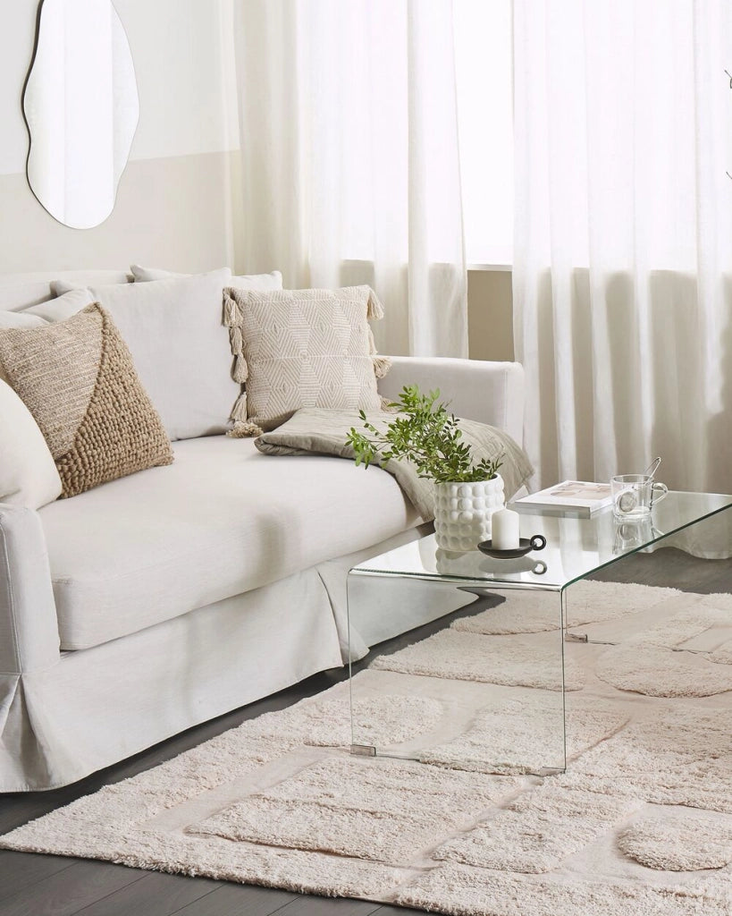 Tappeto Beige di Cotone fatto a mano morbido con motivo astratto 140 x 200 cm