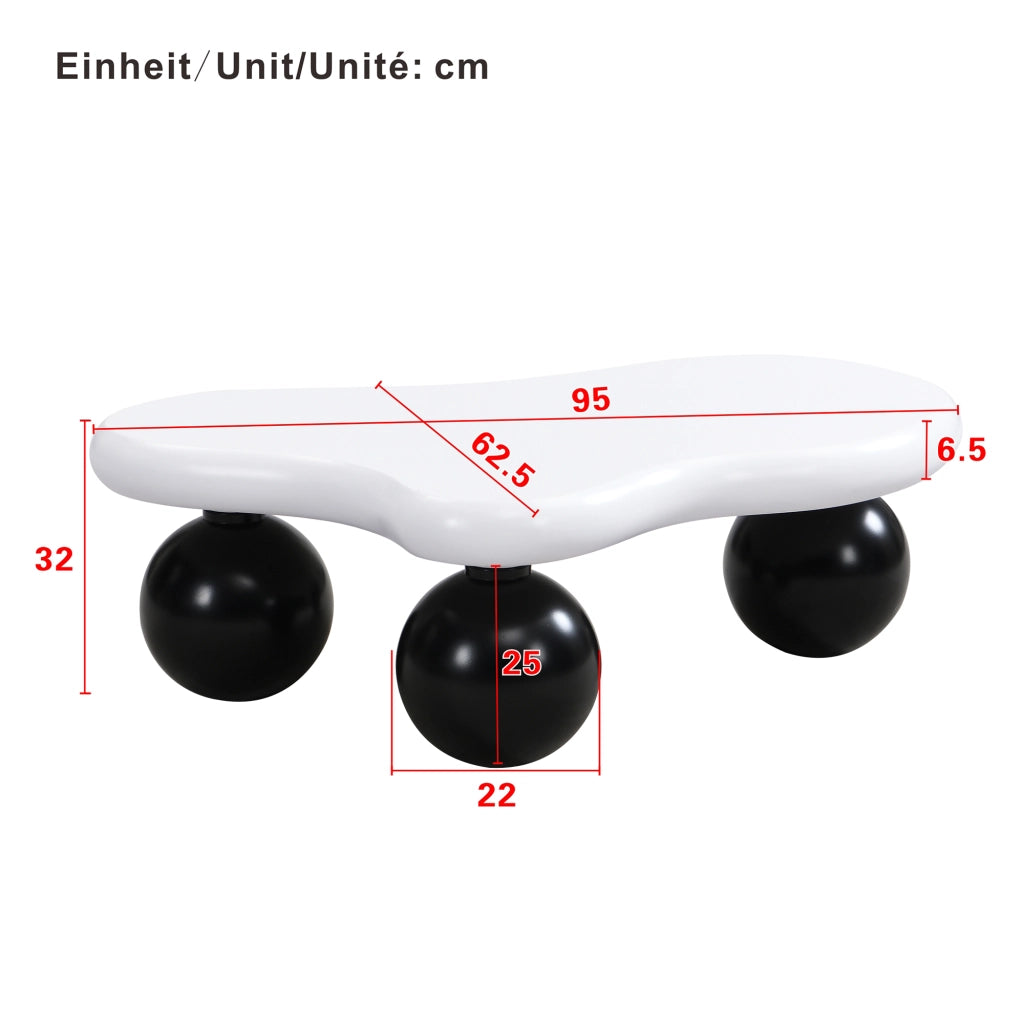 Tavolino da Caffè Forma Nuvola con LED 16 Colori; 4 Gambe Tonde; Stile Moderno; in MDF; Nero e Bianco