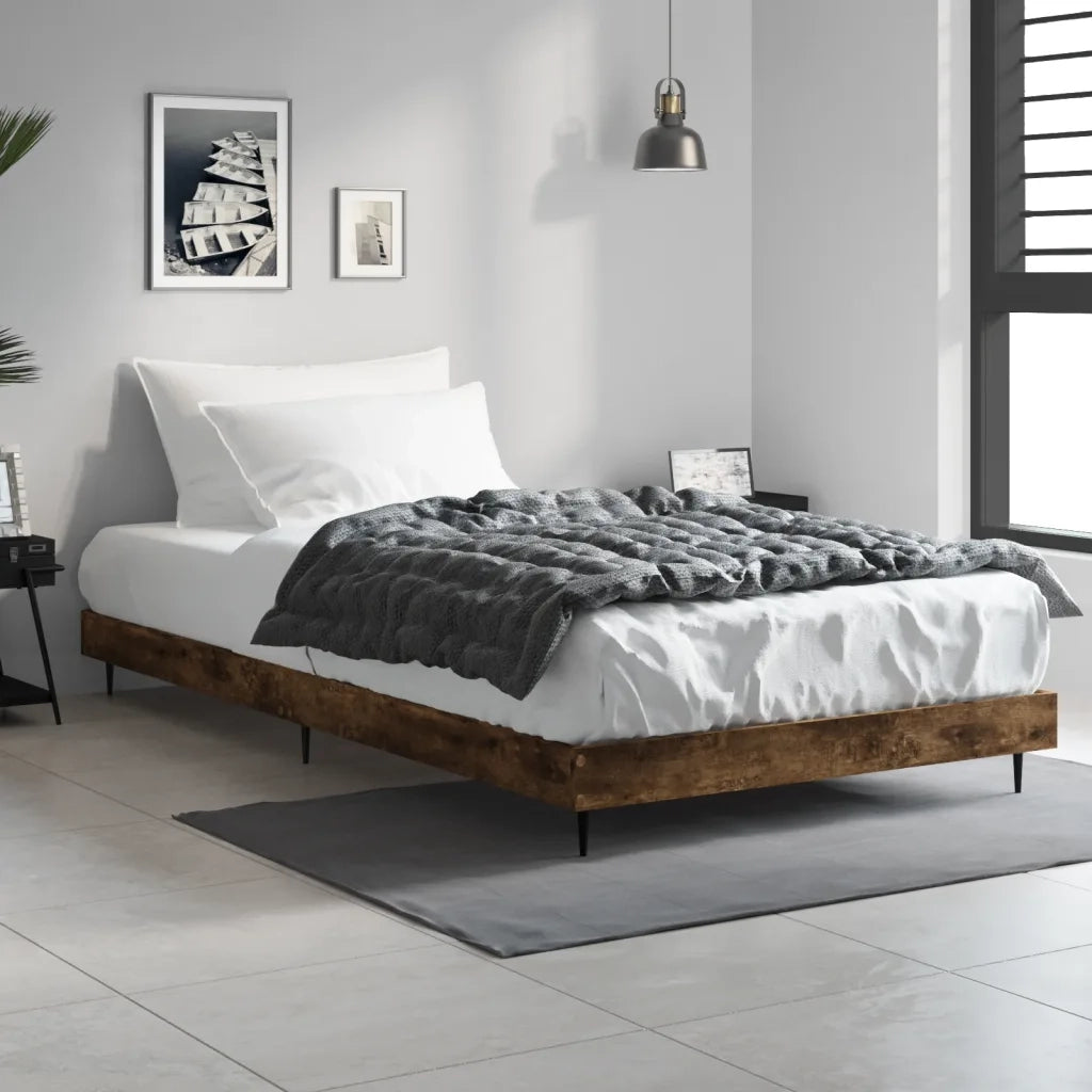 Letto singolo | Letto per adulti | Giroletto senza Materasso Rovere Fumo 100x200 cm in Truciolato