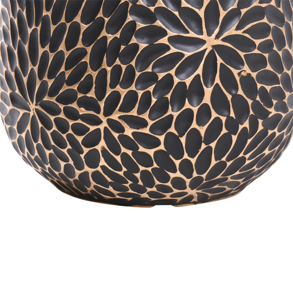 Vaso per Fiori Rotondo Nero in MgO con Design Scanalato Realizzato a Mano per Interni ed Esterni