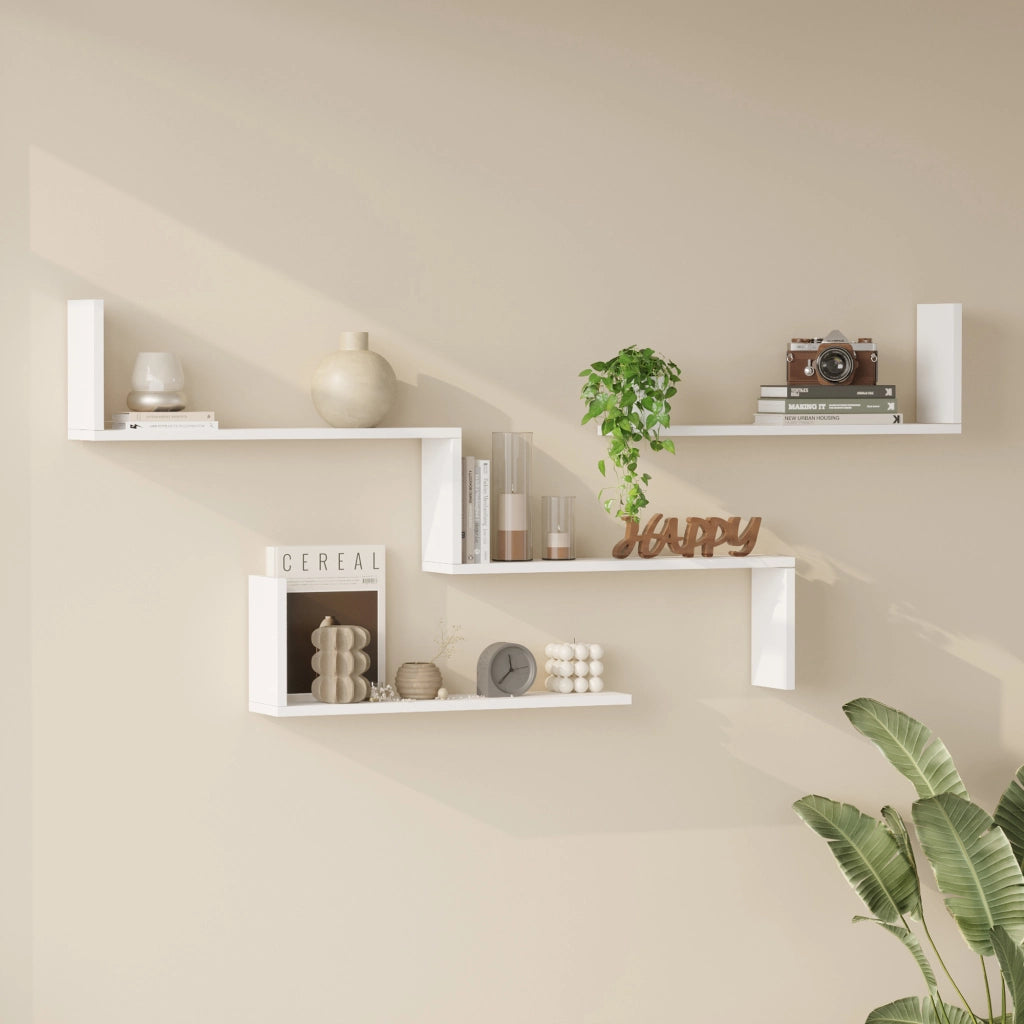 Set di 3 Mensole a Parete Vepinshul Scaffale a Gradini e 2 Ripiani da Muro - Bianco [en.casa]