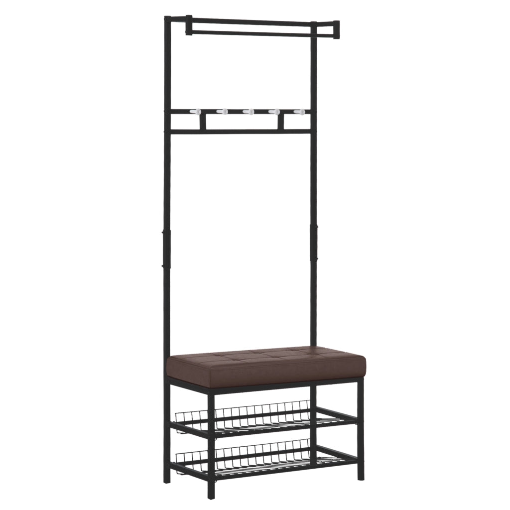 Appendiabiti da ingresso con panca, 5 ganci e 2 ripiani scarpe, struttura in metallo 72,5x35x180 cm