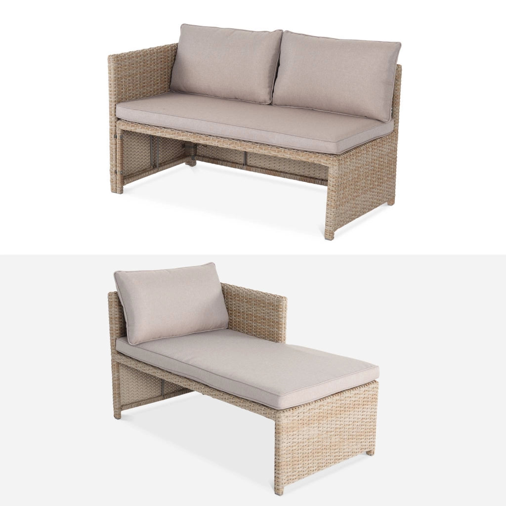 Set tavolo da giardino con pouf a incasso con 6 posti, marrone