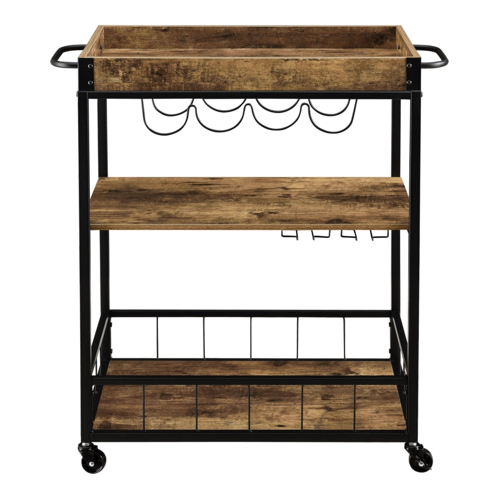 Carrello di Servizio con Vassoio Rimovibile e Ripiani in Color Legno Scuro Scaffale/Portavivande da Cucina/Mense con 4