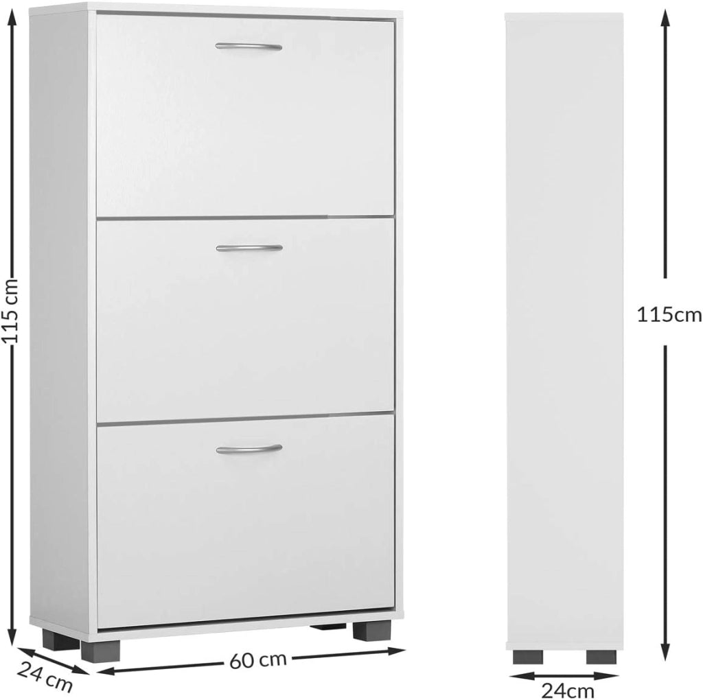 Scarpiera Mobile per Scarpe Legno Bianco 3 Scompartimenti 115x60x24 cm Scaffale Salvaspazio