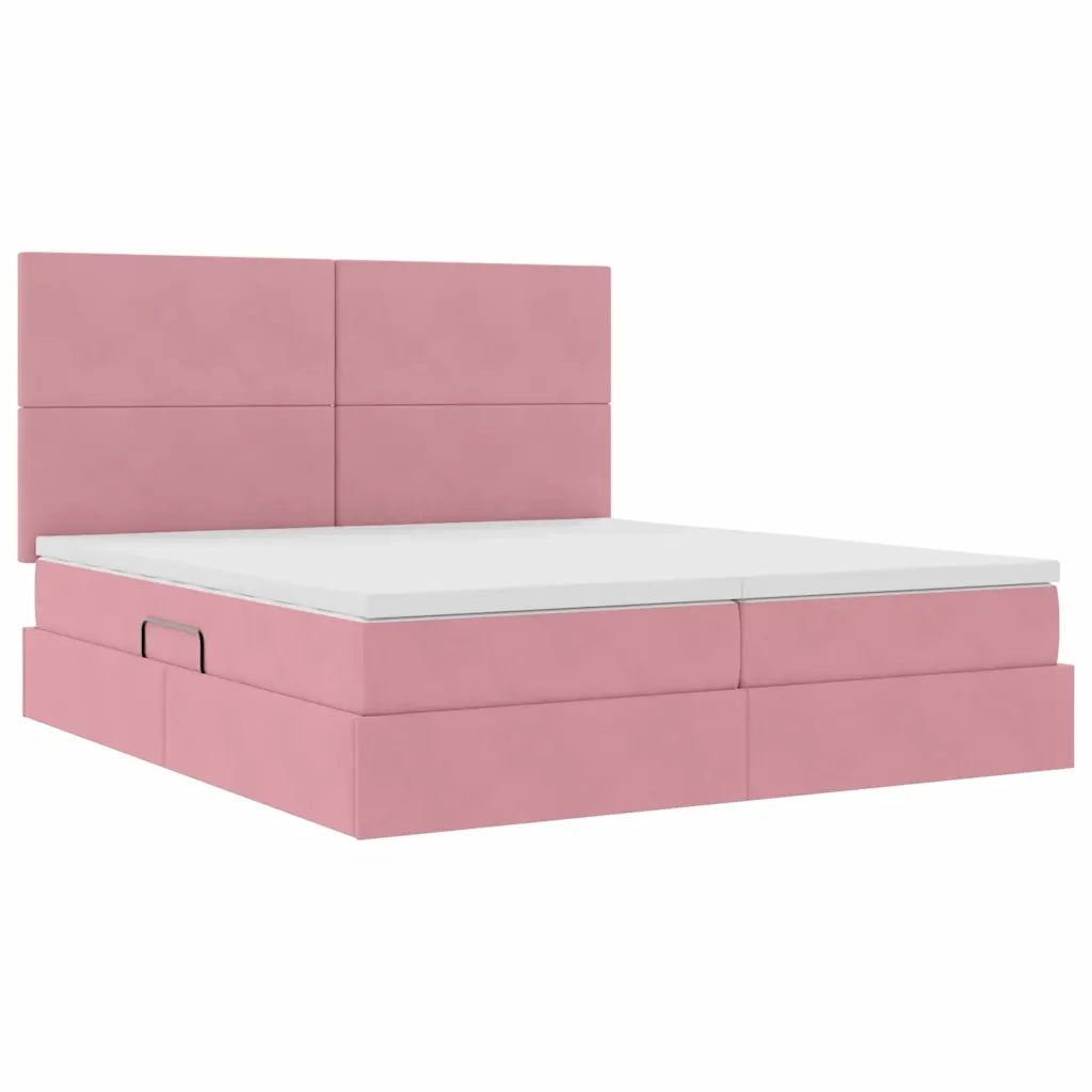 Letto con Contenitore con materasso Rosa 180 x 200 cm Velluto