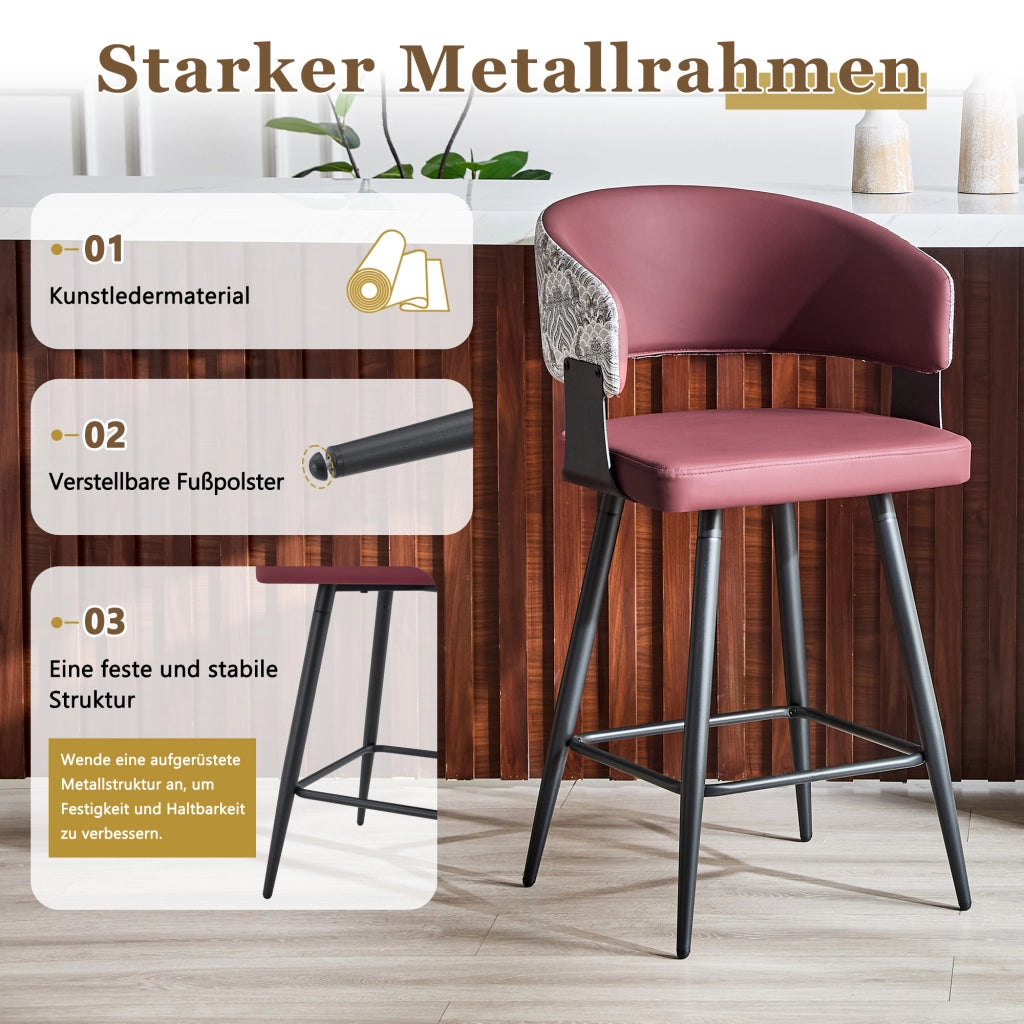 Sedia da pranzo imbottita in pu con schienale e braccioli, struttura in metallo nero, stile moderno rosso
