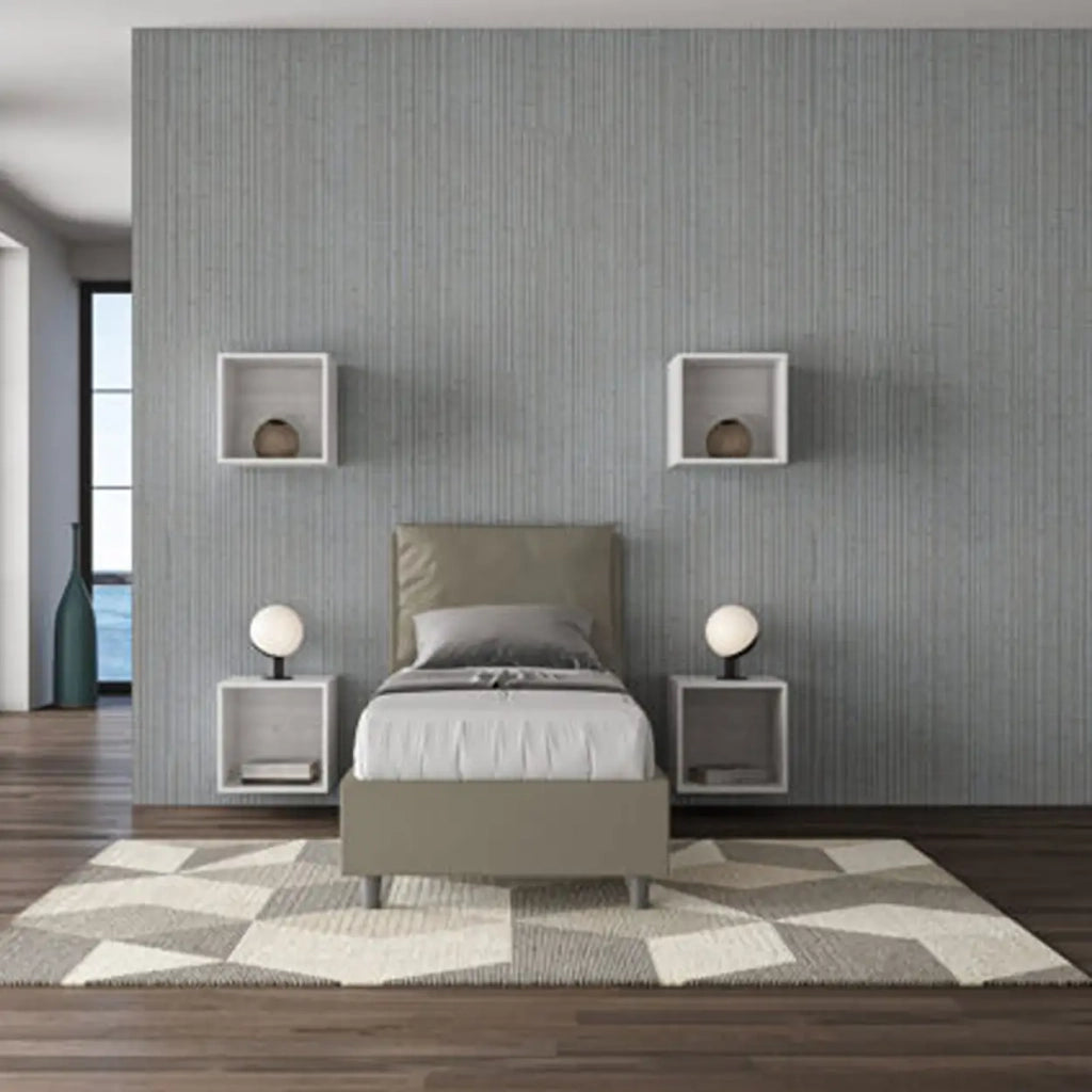 Letto singolo contenitore imbottito 80x200 similpelle cappuccino Antea