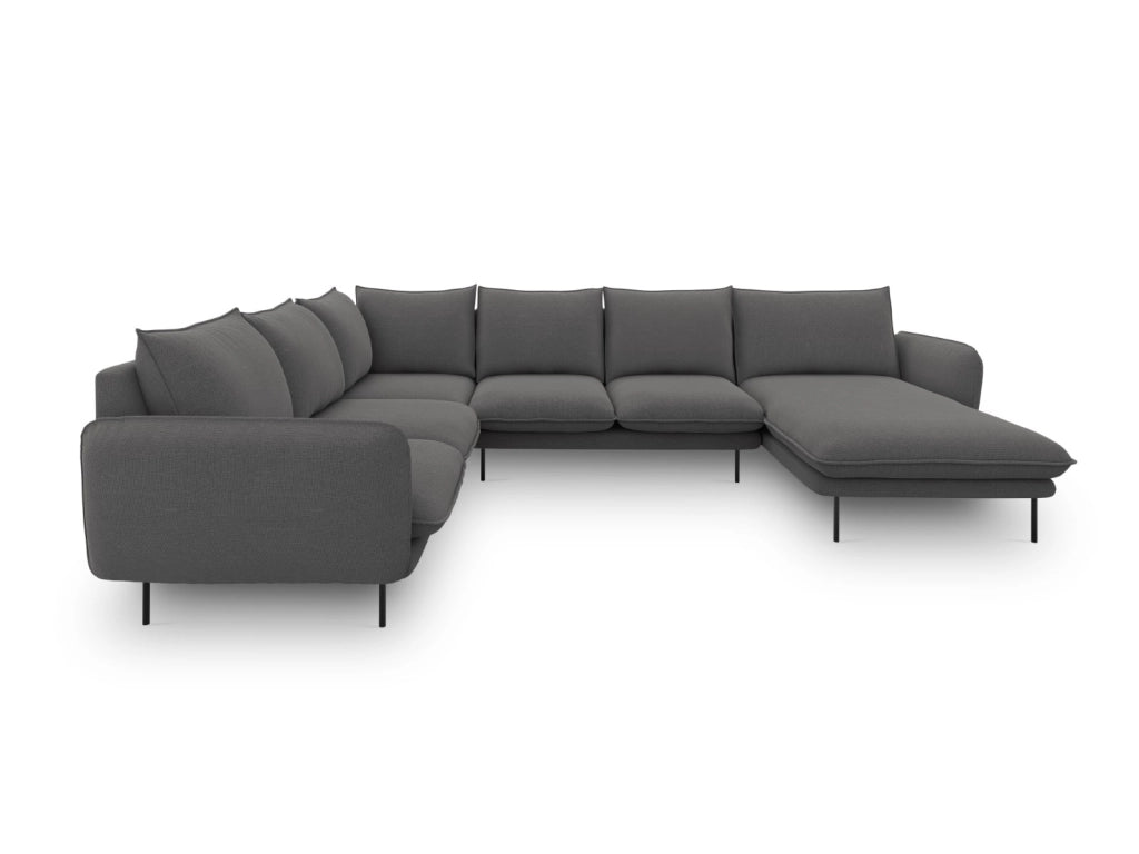 Cosmopolitan Design - Divano panoramico sinistro "Vienna" 7 posti in tessuto strutturato grigio scuro 