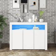 Credenza Vetrina con LED e Ante ¨C MINIMAL ¨C Bianco Lucido, Legno, 3 Ante