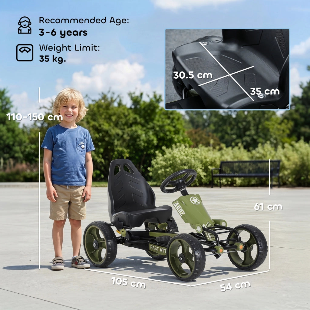 Go Kart a Pedali per Bambini ¨C zephmum ¨C Verde, Sedile Regolabile, 3-6 Anni