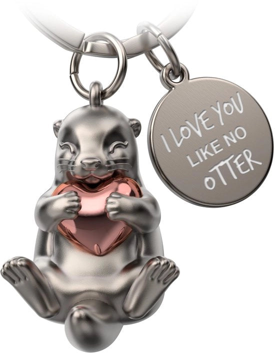 Sleutelhanger con cuore dell'otter - Portafortuna dell'otter regalo per l'amica - Regalo per il partner chiave d'amore - Gravatura Sono innamorato di te come nessun otter.