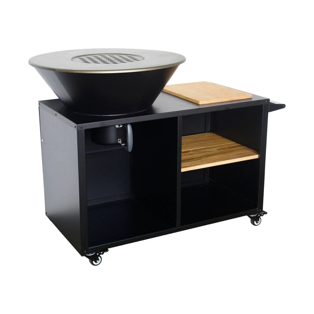 Braciere barbecue su carrello con vano portaoggetti, ø80cm, nero