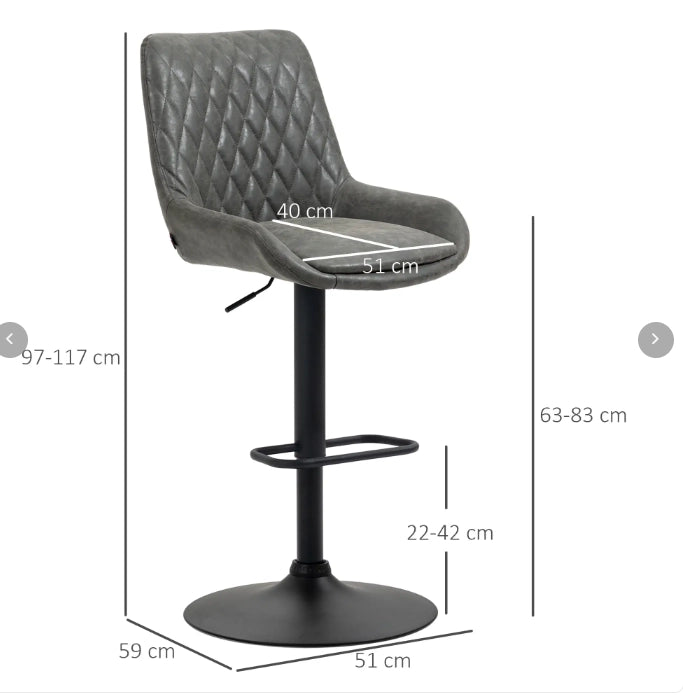 Set di 2 sgabelli da bar regolabili grigio scuro con schienale