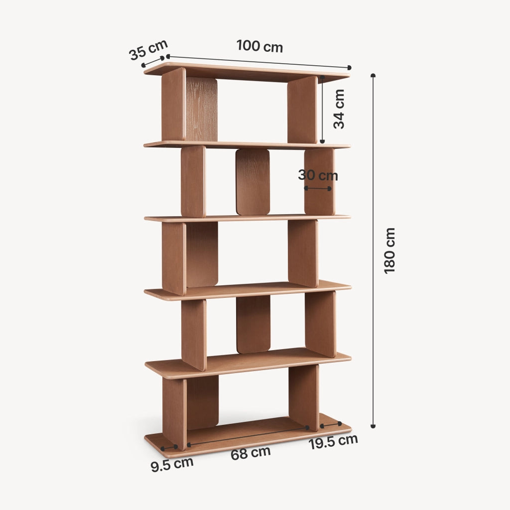 Libreria Gäljami con 5 Ripiani Aperti 180 x 100 x 35 cm - Effetto Noce [en.casa]