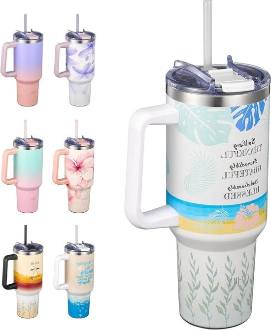 Bicchiere di acqua isolato termico 40 oz con manico e coperchio in acciaio inossidabile - lavabile in lavastoviglie - adatto per campeggio, escursioni e giardino