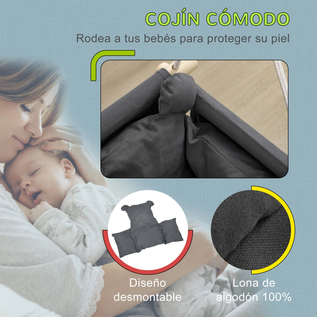 Altalena per Bambini Regolabile in Altezza ¨C zephmum ¨C Grigio e Legno 40x40x110-180 cm