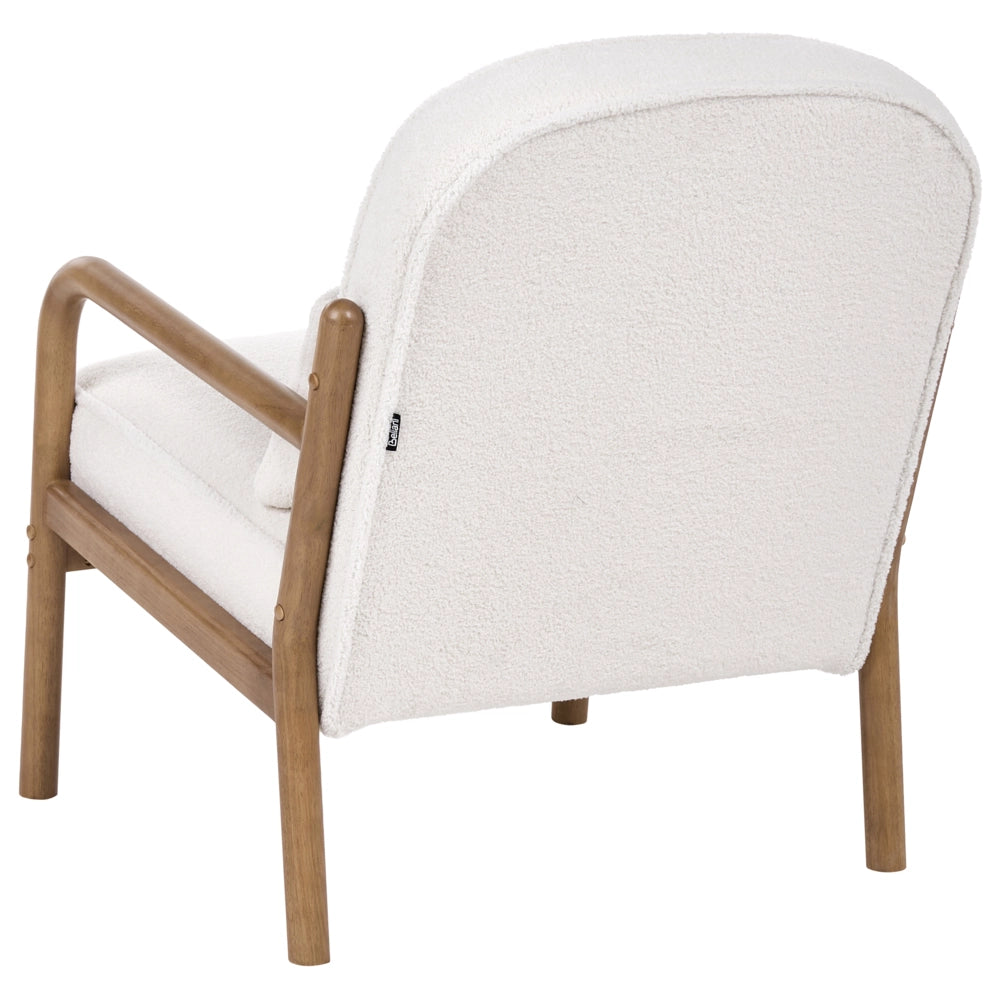 Poltrona Bianco Sporco in Bouclé con Struttura in Legno Stile Moderno Mid-Century