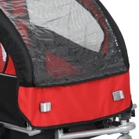 Rimorchio per Bicicletta per Bambini 2 in 1 con Cintura di Sicurezza a 5 Punti, Riflettori, Bandiera e Tendina Antivento, Rosso