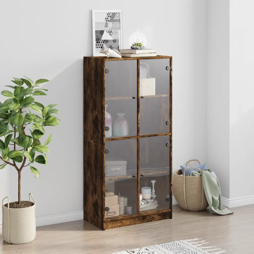 Credenza con Ante Rovere Fumo 68x37x142 cm Legno Multistrato 136495