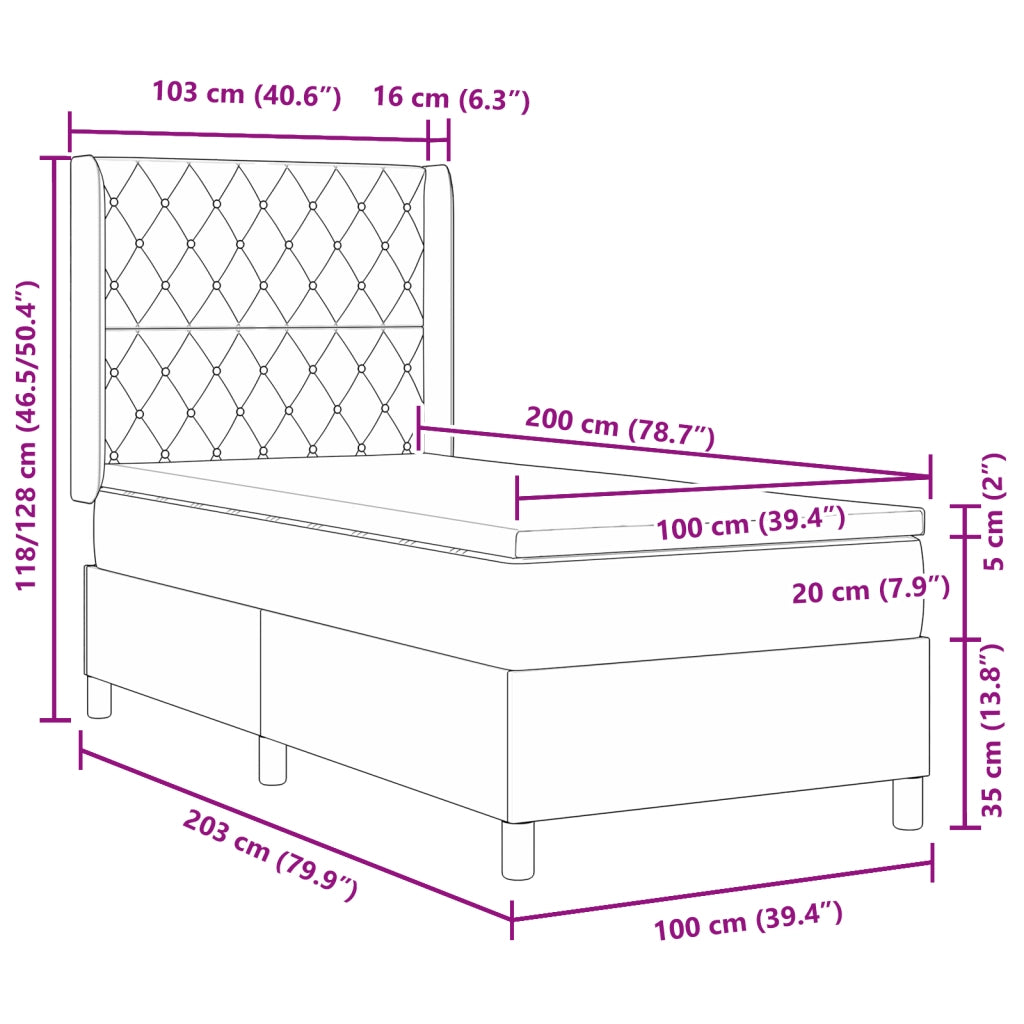 Letto Box Spring con Materasso Grigio Chiaro 100x200 cm Velluto