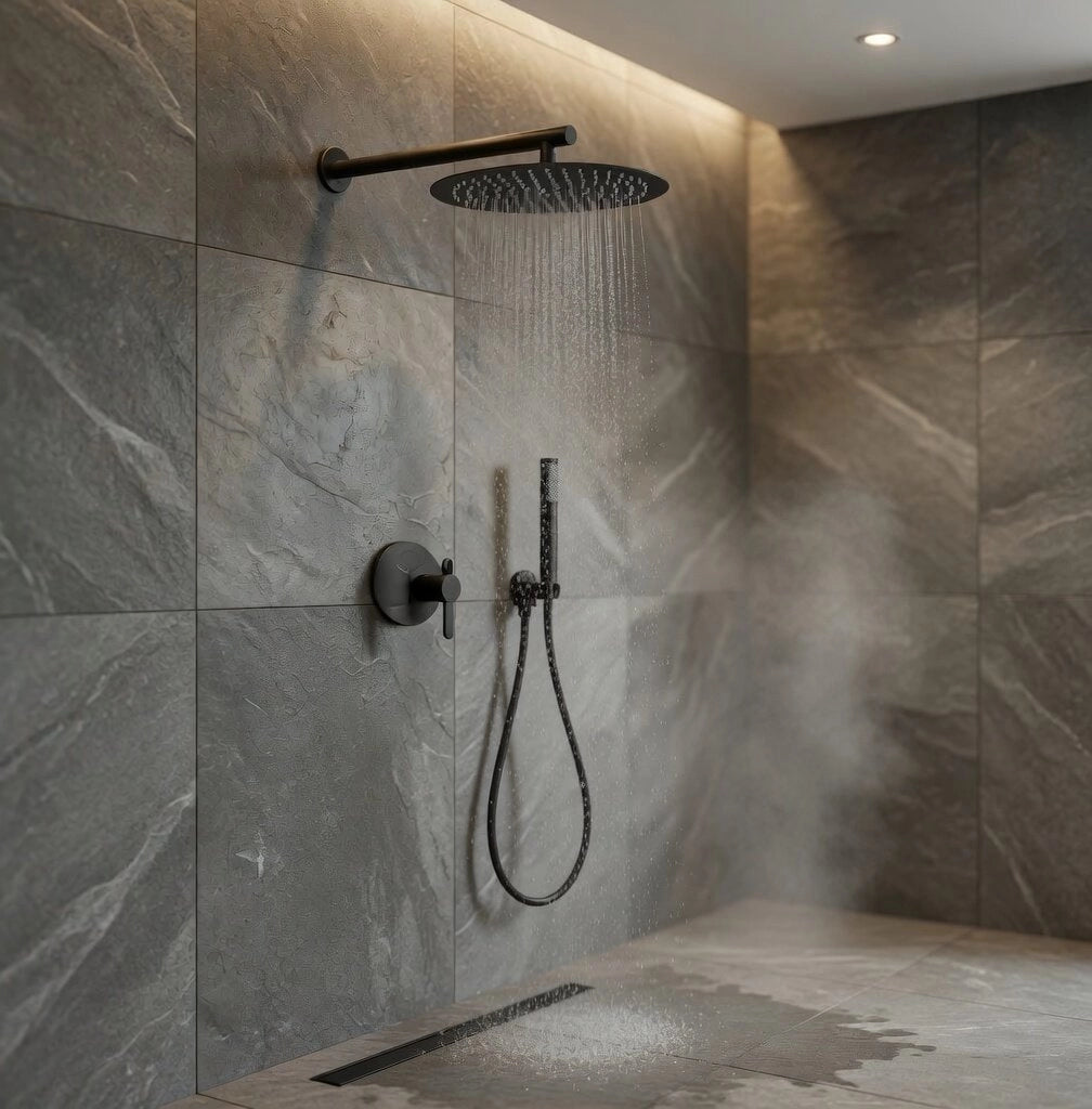 Set doccia completo di soffione tondo diametro 20cm e set doccetta KZ-1005-2 PERU - Nero Opaco