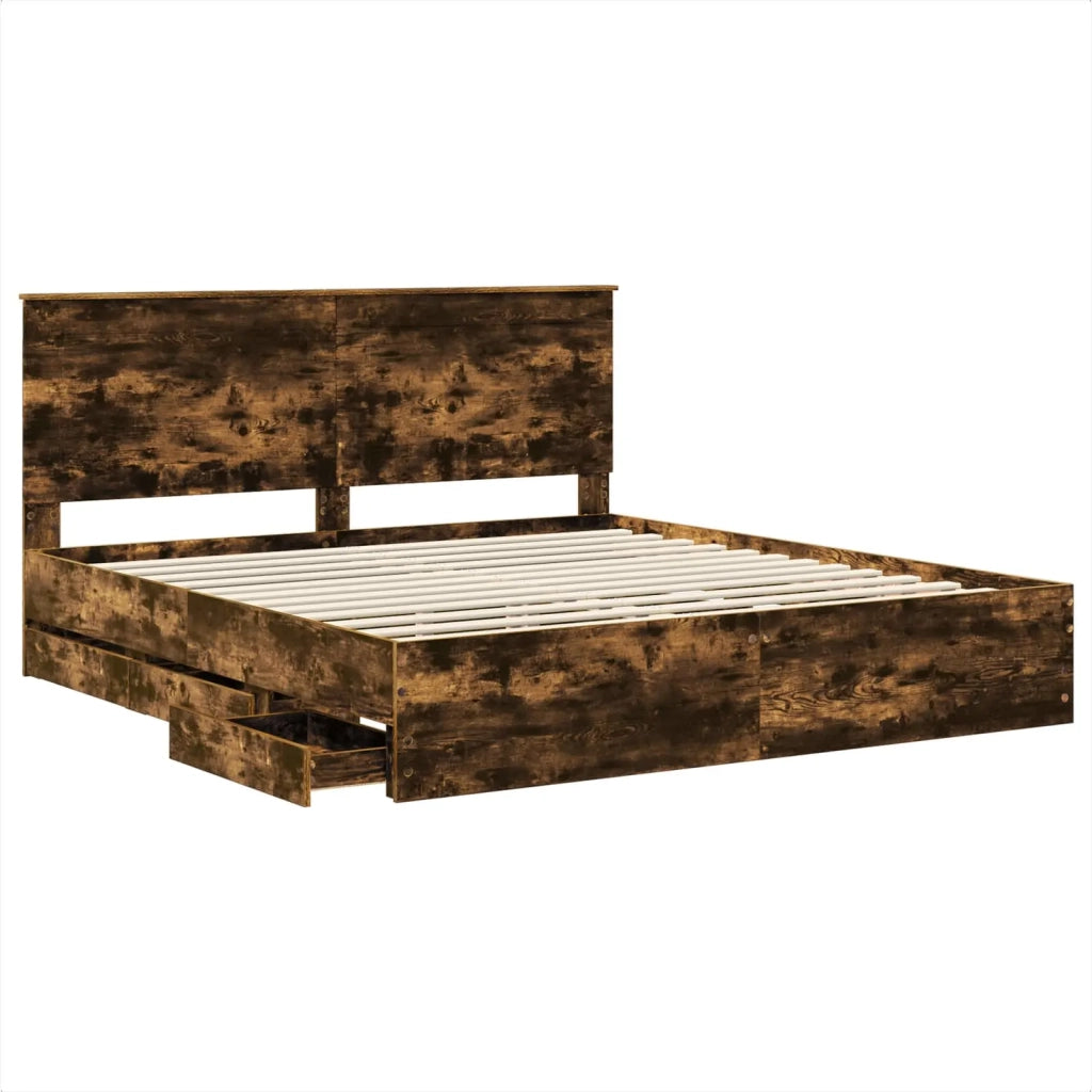 Struttura del letto con cassetto Rovere fumé 200 x 200 cm 3409430