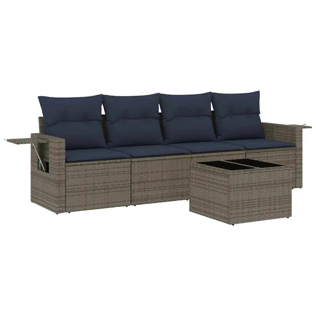 Set Divani da Giardino 5 pz con Cuscini Grigio in Polyrattan 3219890
