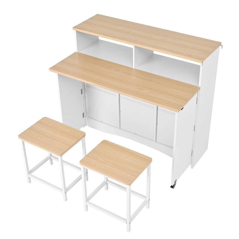 ?lot cucina con tavolo estraibile e sedie - Xylo - Bianco, ruote, ampio spazio di stoccaggio