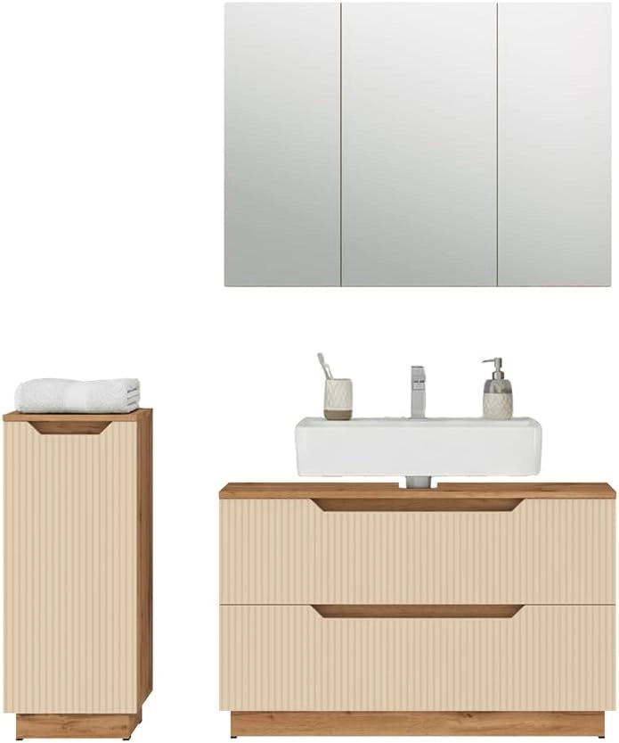 Set di mobili da bagno Lotta, Rovere/cashmere a righe, 3 parti