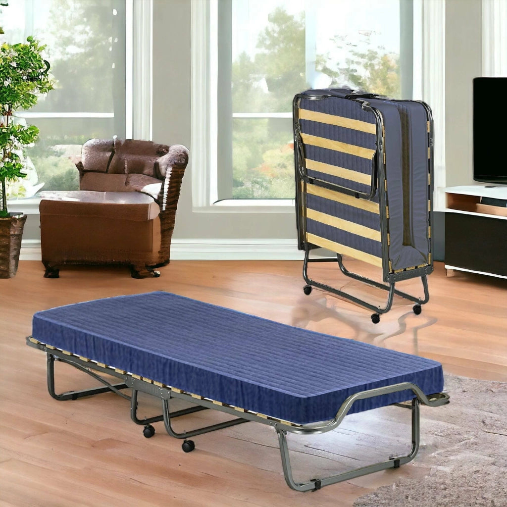 Letto pieghevole salvaspazio Citrino, Brandina con rete a doghe, Lettino singolo, 100% Made in Italy, 80x200h40 cm, materasso incluso